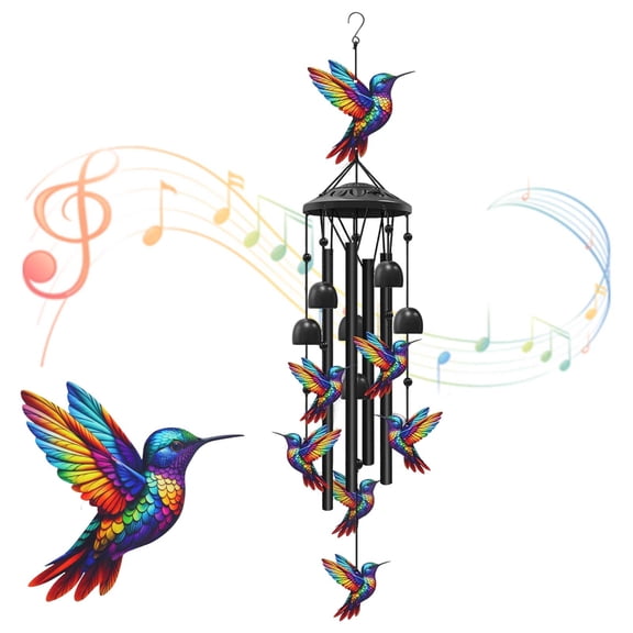 TSV Hummingbird Wind Chimes for Outside, Colorful Hummingbird Windchime for Garden Yard Decor, Hanging Metal Wind Bells, Gardening Gifts for Bird Lover, Grandma, Mom