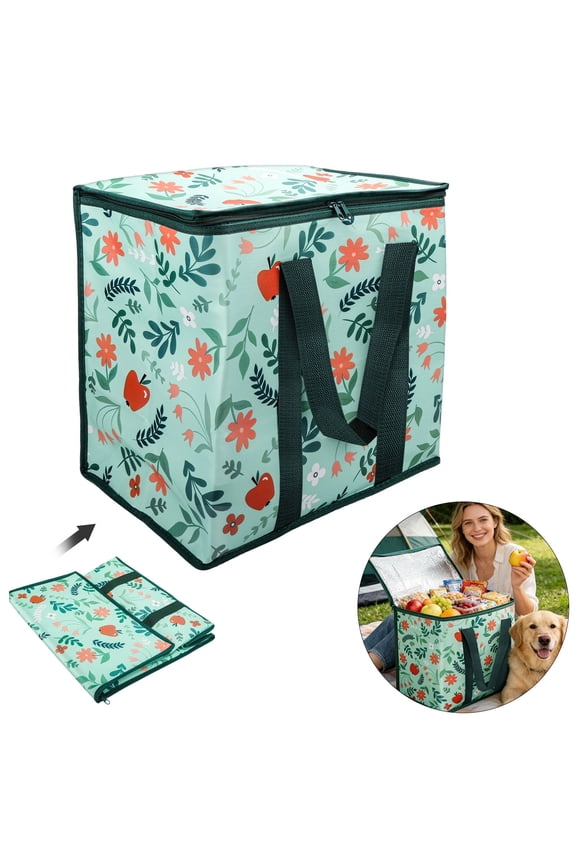 Insulated Reusable Grocery Bags, Foldable Shopping Bags for Groceries, Collapsible Cooler Bag, Heavy Duty Large Insulated Bag with Reinforced Bottom & Handles