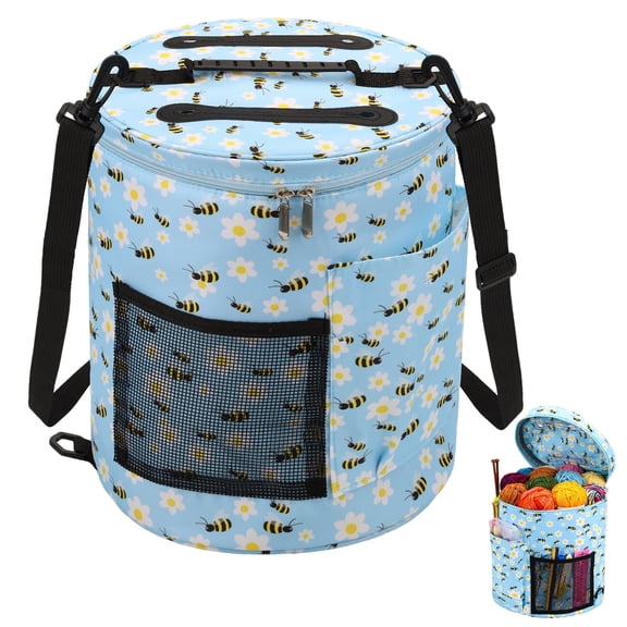 TSV Knitting Bag, Large Capacity Yarn Storage Bag, Knitting Crochet Tote Bag, Portable Crochet Organizer for Crocheting Project, Store Skein Ball, Knitting Needle, Blue