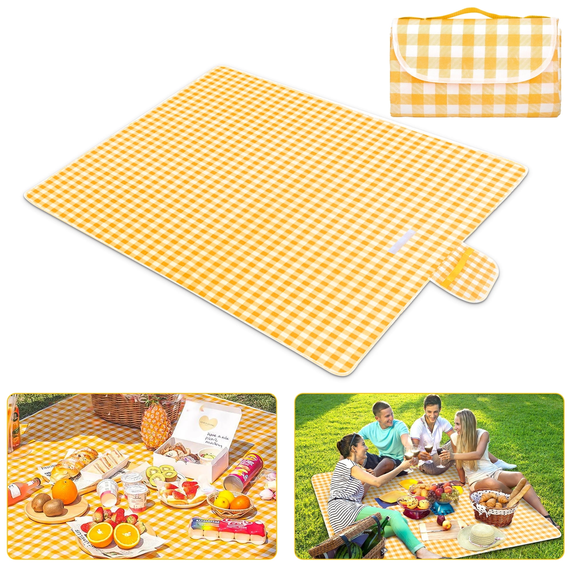TSV Large Picnic Blanket, Waterproof Sandproof Outdoor Picnic Mat Portable Camping Rug, Yellow