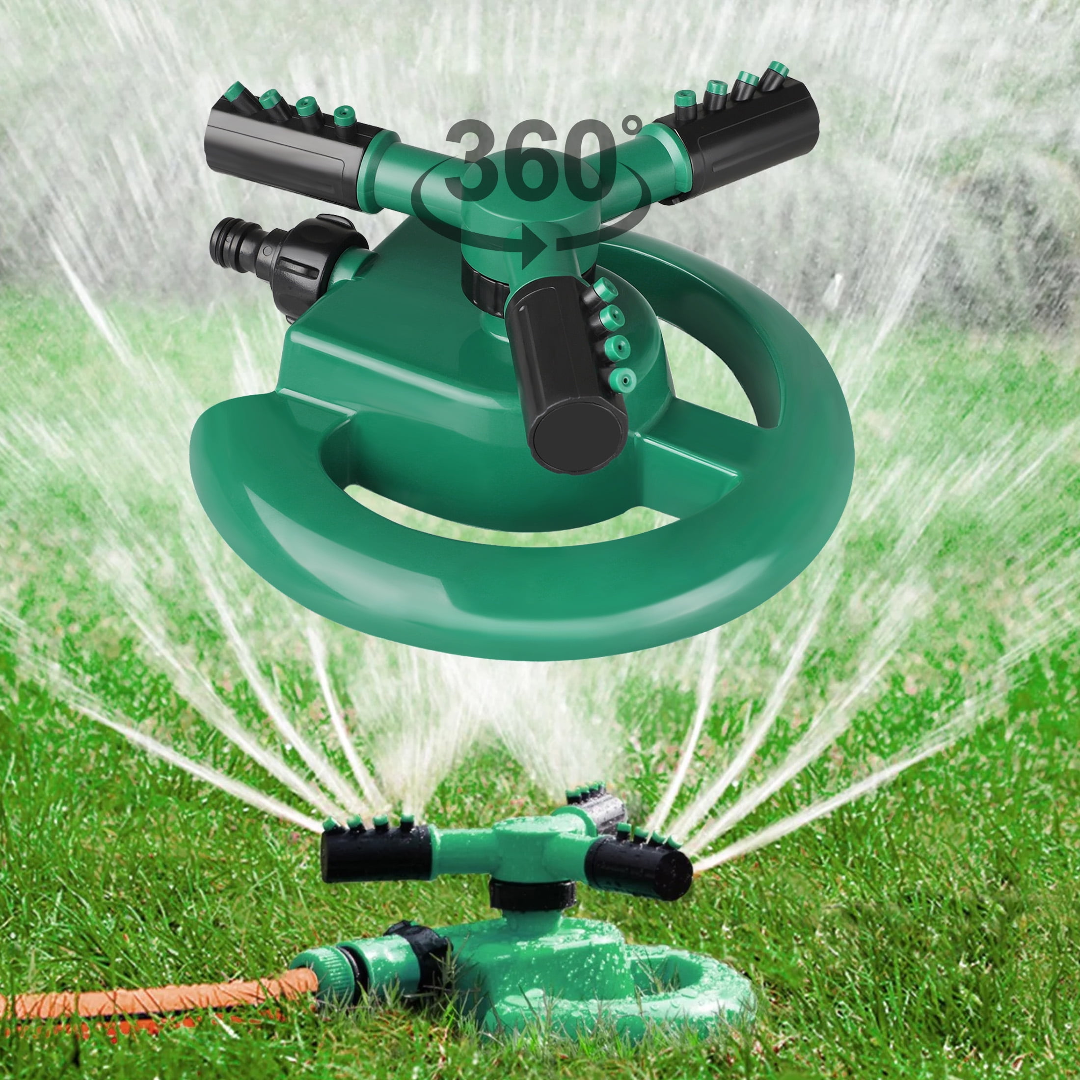 TSV Lawn Sprinkler 360 Rotating Automatic Garden Water Sprinkler Irrigation System Covers up to 3600 Square Feet Green