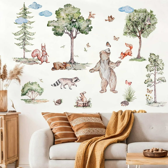 TSV 3D Woodland Forest Animals Wall Decals for Kids Room Nursery Wall Decor Stickers, 38 x 64''