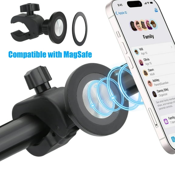 TSV Magnetic Cell Phone Mount for Exercise Bike, Treadmill, Golf Cart, Stroller, 360 Adjustable Phone Holder Fits iPhone, Samsung, MagSafe, and All Smartphones