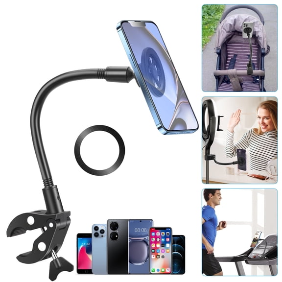 TSV Magnetic Gooseneck Phone Holder, 360 Adjustable Clamp Mount Fit for 4-7" iPhone, Galaxy, Bikes, Strollers