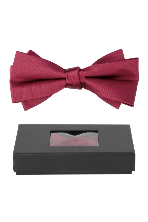 Mens Black Bow Tie, Matte Satin Silk Adjustable Solid Pre-tied Bow Ties for Men with Gift Box