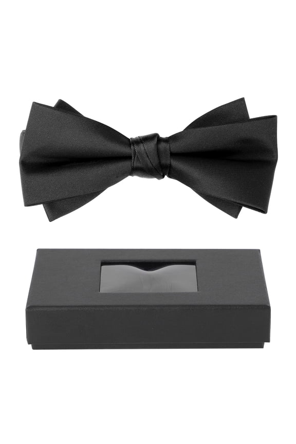 Mens Black Bow Tie, Matte Satin Silk Adjustable Solid Pre-tied Bow Ties for Men with Gift Box