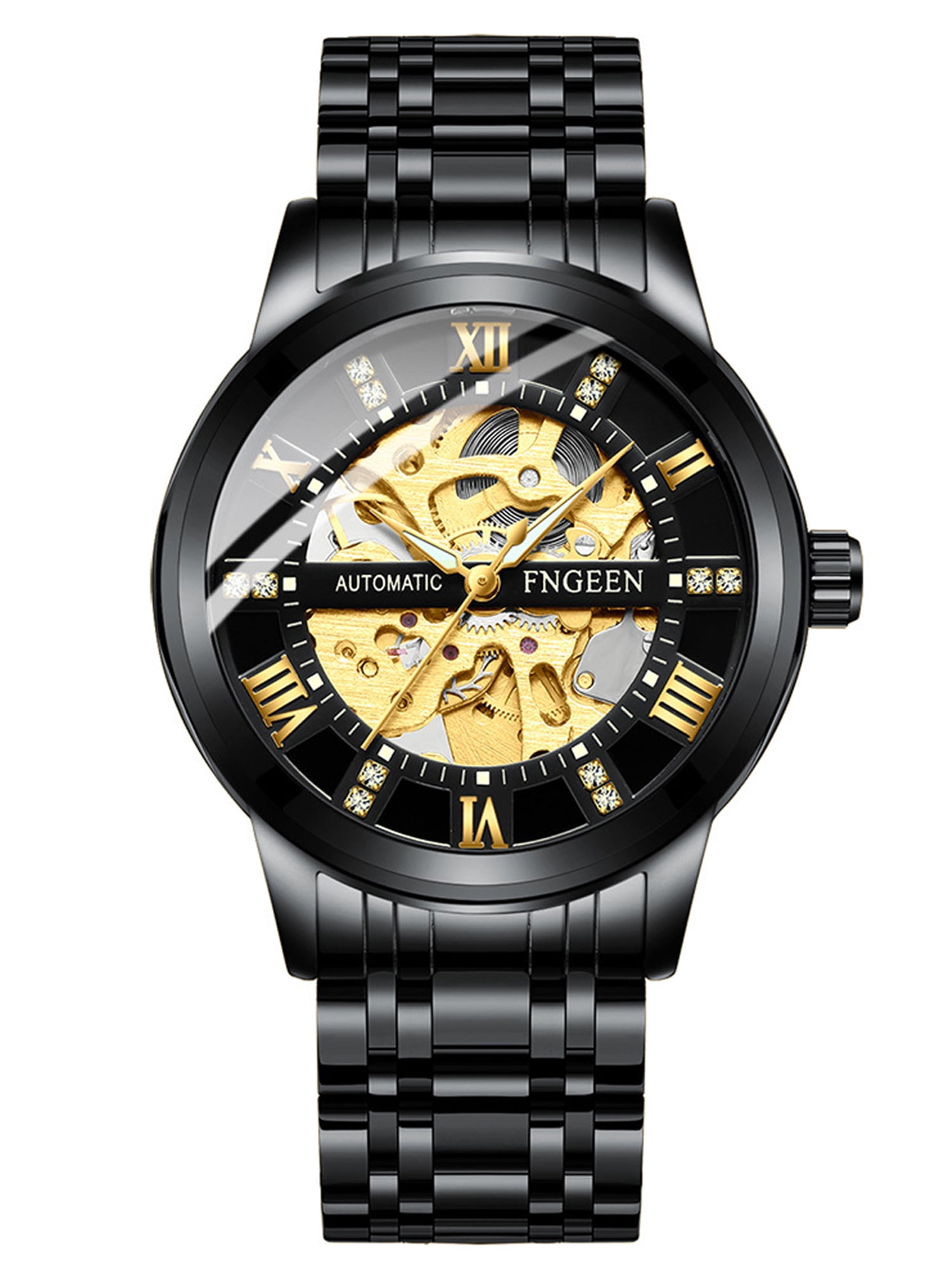 TSV Men's Automatic Mechanical Watches, Luxury Diamond Business Watches 30M Waterproof