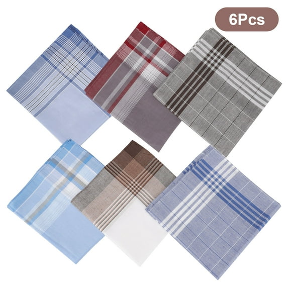 TSV Men's Cotton Handkerchiefs, 6pcs Classic Plaids Hankies, Soft and Vintage Pocket Square, 15.8''x15.8''