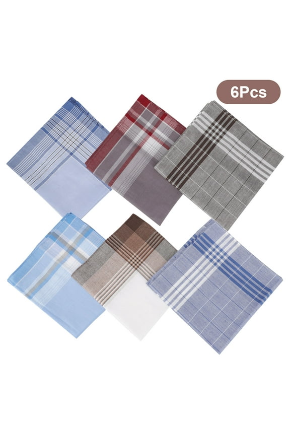Men's Cotton Handkerchiefs, 6pcs Classic Plaids Hankies, Soft and Vintage Pocket Square, 15.8''x15.8''