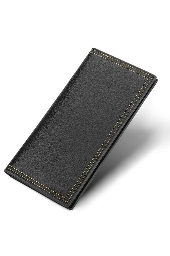 Men's Long Wallet, Slim Bifold PU Leather Wallet, RFID Blocking Credit Card Holder, Black