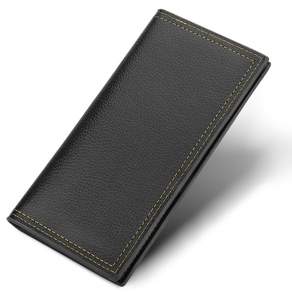 TSV Men's Long Wallet, Slim Bifold PU Leather Wallet, RFID Blocking Credit Card Holder, Black