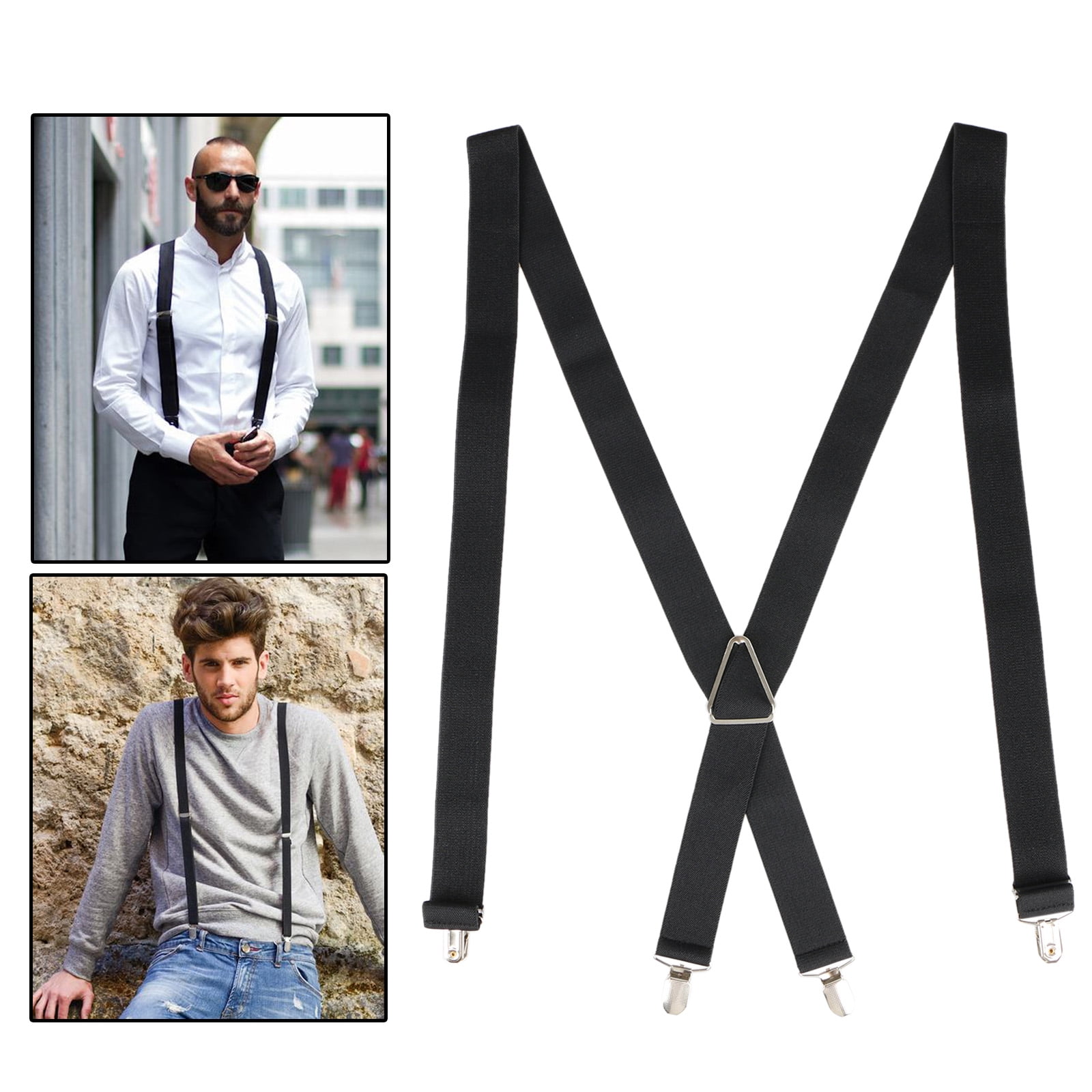 TSV Men's Suspender, 47'' Adjustable and Elastic X Back Clip Suspender