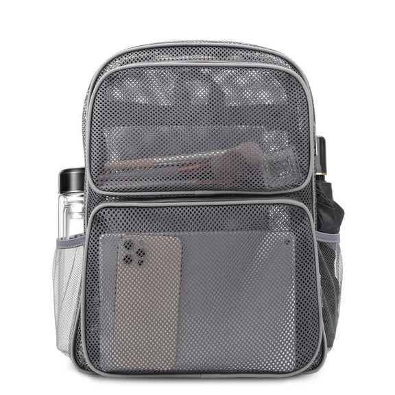 TSV Mesh Backpack with Pockets, See Through Daypack with Padded Straps for Adults, Grey