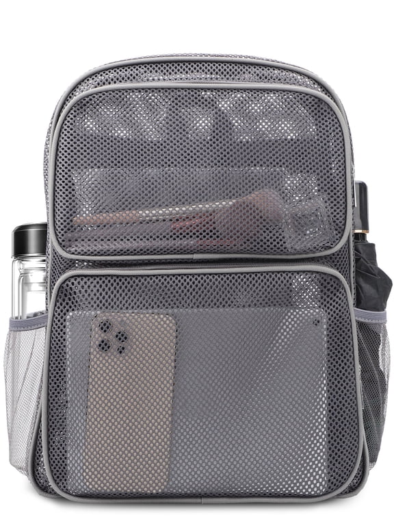 Mesh Backpack with Pockets, See Through Daypack with Padded Straps for Adults, Grey