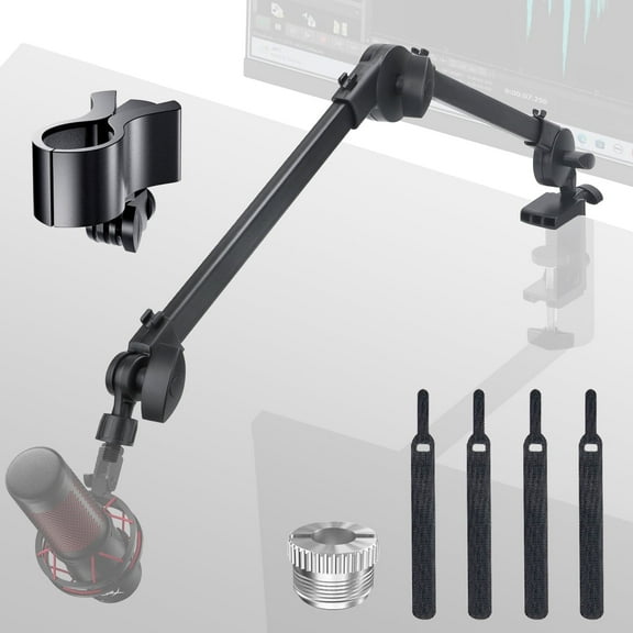 TSV Mic Boom Arm, 360 Rotatable Microphone Stand with Desk Mount, Foldable Desk Mic Arm with 3/8'' to 5/8'' Screw Adapter, Microphone Arm for Live Streaming, Gaming, Podcasting, Radio