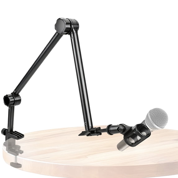 TSV Microphone Boom Arm, 360° Rotatable Mic Stand, Low Profile Adjustable Stick Microphone Arm Stand with Desk Mount Clamp, 3/8", 5/8" Adapters, for Podcast Streaming