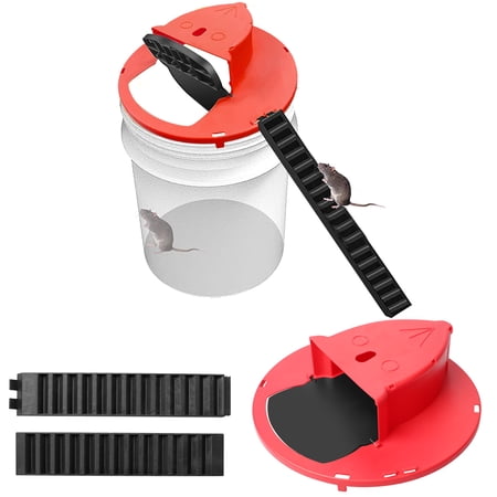 TSV Mouse Trap Bucket Lids, Flip N Slide Bucket Lid Mouse Rat Trap, Auto Reset Reusable Mouse Rat Trap for Indoor Outdoor Use, Safe Catcher Compatible 5 Gallon Bucket, Red