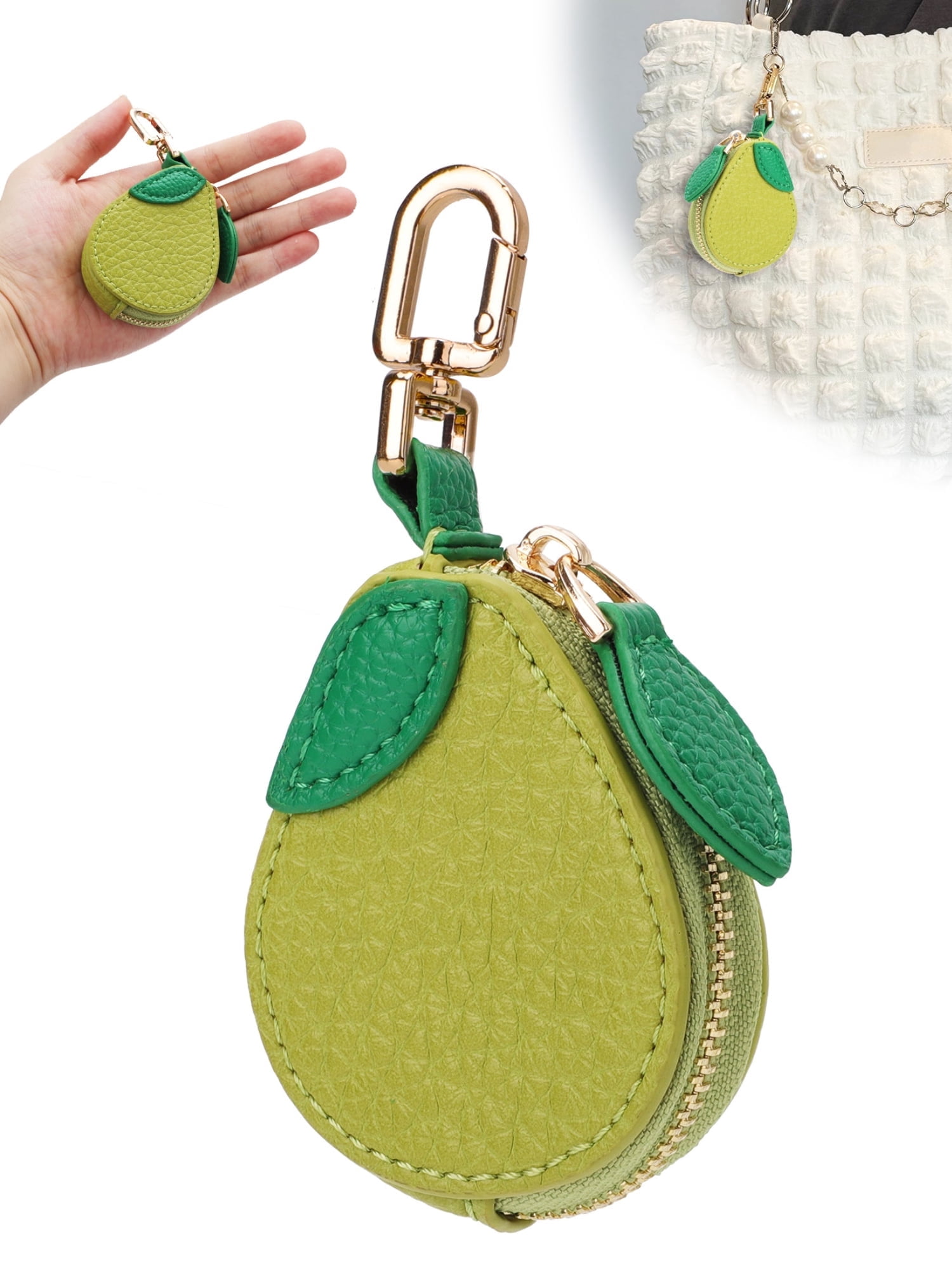 TSV PU Leather Coin Purse Keychain, Cute Mini Zipper Fruit Coin