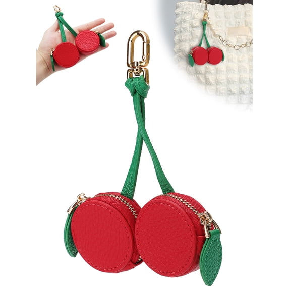 TSV PU Leather Coin Purse Keychain, Cute Mini Zipper Fruit Coin Purse Pouch, Cute Fruit Charm, 5 Styles