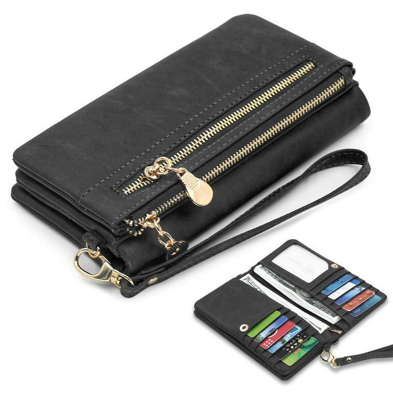 TSV PU Leather Wallet for Women, Large Capacity Hand-held Long Purse,  Ladies Credit Card Holder with Wristband