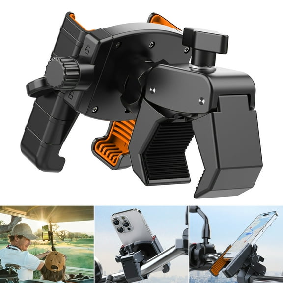 TSV Phone Holder Mount for Golf Cart, Bicycle, Motorcycle, 360 Rotation Universal Clamp Fit for 4.77" iPhone, Galaxy, Pixel
