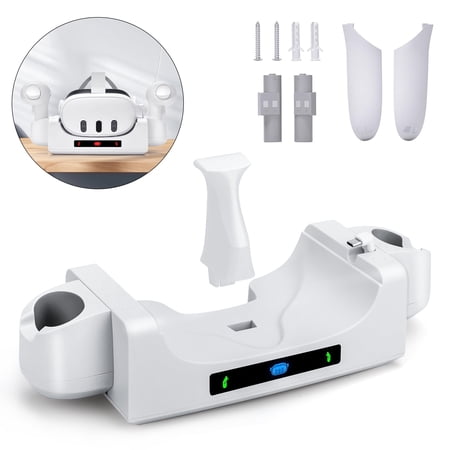 TSV Charging Station Fit for Oculus/Meta Quest 3 Headset and Controller, Wall Mount Charging Dock with 2 Rechargeable Batteries, VR Charging & Storage Stand