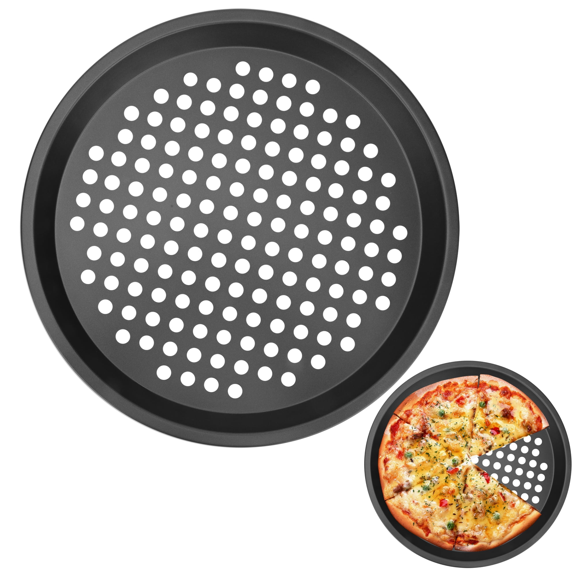 TSV Pizza Pan for Oven, 10" Round Non-Stick Steel Pizza Bakeware with Holes, Baking Pans Pizza Tray, Black