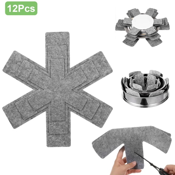 TSV Pot and Pan Protectors, Set of 12 and 3 Different Sizes, Pot Separator for Stacking, Cookware Dividers Pads, Stacking Pan Protectors, Pot Separators Pads to Avoid Scratching, Gray