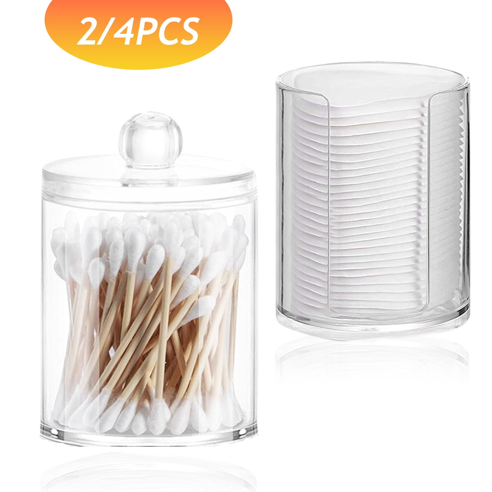 TSV Qtip Holder Dispensers, 4/2pcs Cotton Pad Qtip Holder, Clear Cotton