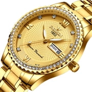 TSV Quartz Watch for Men, Diamond Dress Business Waterproof Wrist Watch with Analog, Valentines Gifts, Fashion Accessory Gift Selection, Gold