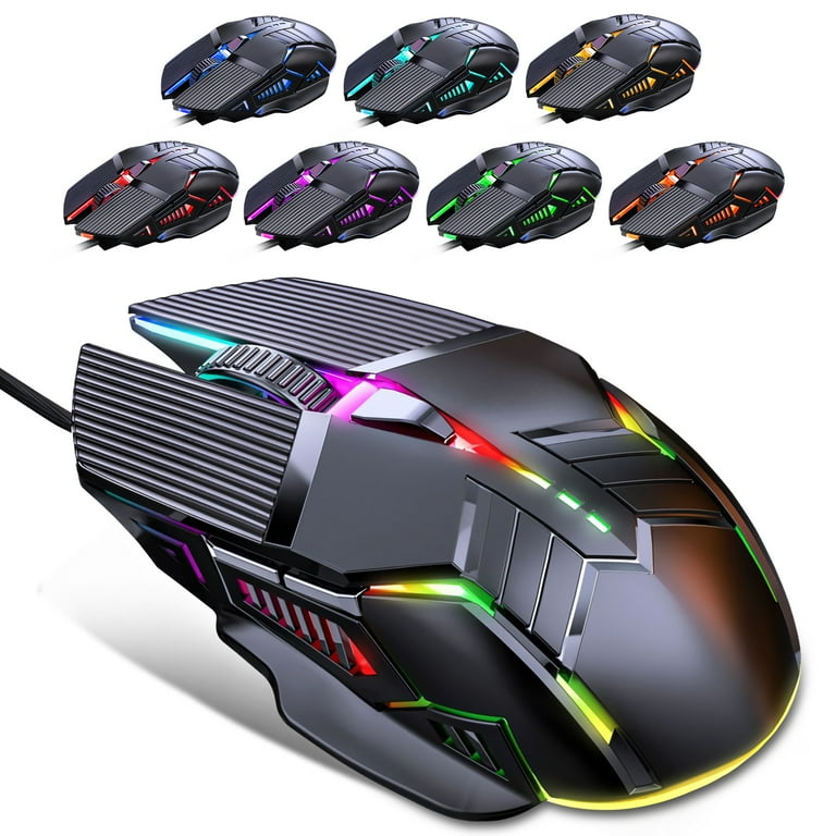 RUNMUS RGB Gaming Mouse, Ergonomic USB Gaming Mice for PC, Laptop, 6400 DPI  Adjustable 