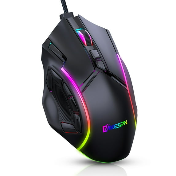 TSV RGB Gaming Mouse Wired Programmable Ergonomic USB Mice with 6 Level DPI, 13 Color Backlit, 12 Buttons for Laptop PC Computer, High Precision PC Gaming Mice for Desktop, Windows, Mac, Gamer