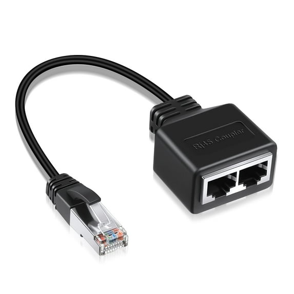 TSV RJ45 1 to 2 LAN Network Cable Splitter with Accessories Included