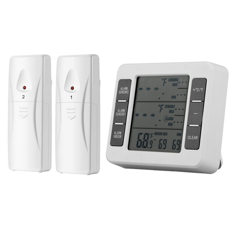 Wireless Digital Refrigerator Freezer Thermometer Temp Alarm 2 Sensor  In/Outdoor