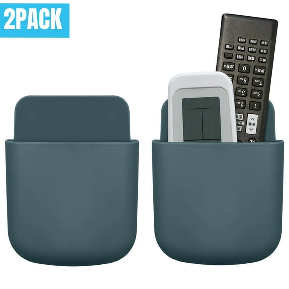 TSV Remote Control Holder Wall Mount Storage Box, Adihesive Phone Charging Organizer Pen Media Storage Box Hole- Free Sticky Remote Control Holder for Home, Office, School Supply White/Grey/Blue