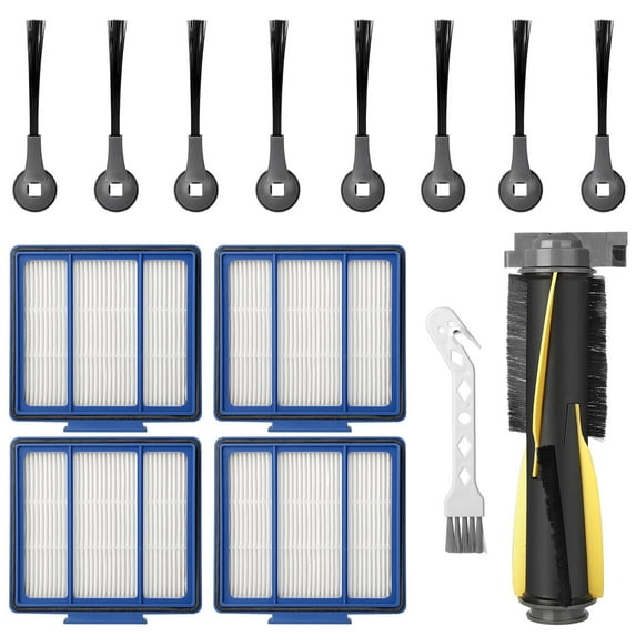 TSV Replacement Parts kit for Shark IQ R101AE (RV1001AE), IQ R101 (RV1001) Robot Vacuum Cleaner, Accessories Pack of 8 Side Brushes, 4 Hepa Filters, 1 Main Brush, 1 Free Cleaning Brush