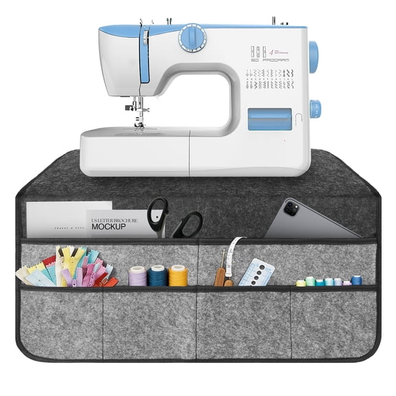 TSV Sewing Machine Muffling Mat, Felt Non-Slip Sewing Machine Pad for Table with Storage Pockets, Gray
