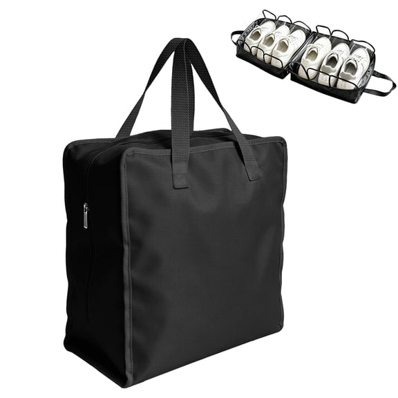 TSV Shoe Bag for Travel, Portable Shoe Storage Organizer, Luggage Shoe Tote Bag for Women and Men, Holds 6 Pairs of Shoes, Black