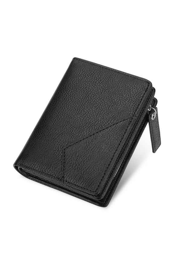 Short PU Leather Wallet, Bifold Credit Card Holder for Men and Women, Large Capacity, Black