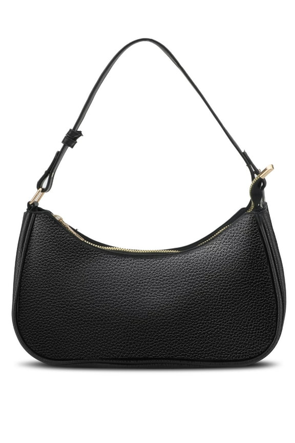 Shoulder Bag for Women, Small Leather Handbag with Zipper Closure, Black