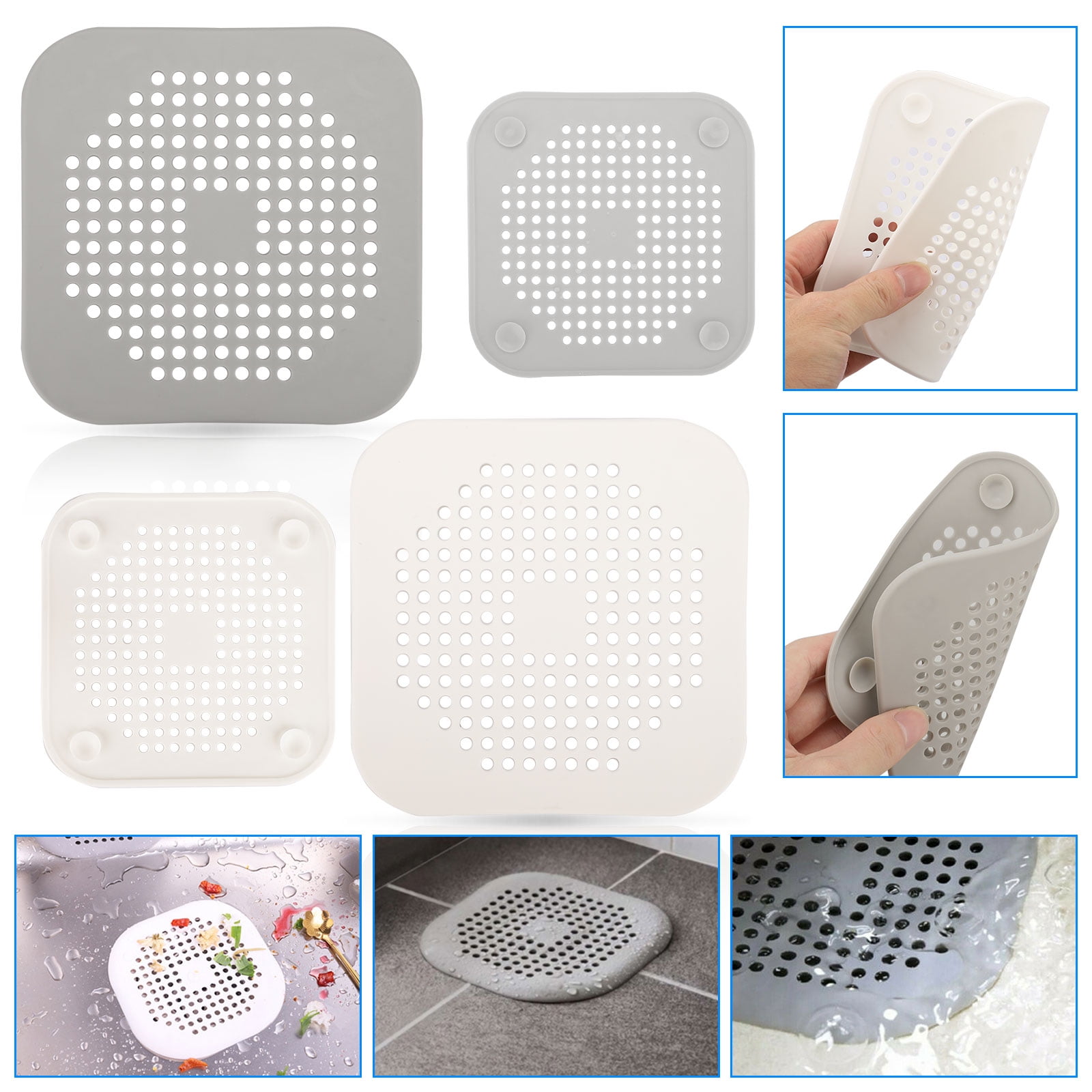 TSV Shower Drain Hair Cather, Silicone Tube Drain Hair Catcher Stopper  Filter with Sucker, Square Shower Drain Cover Stopper for Bathroom Kitchen