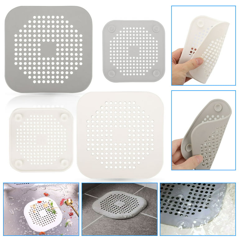 TSV Shower Drain Hair Cather, Silicone Tube Drain Hair Catcher Stopper Filter with Sucker, Square Shower Drain Cover Stopper for Bathroom Kitchen
