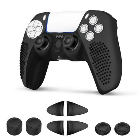 TSV Silicone Cover Case + L1R1 L2R2 Trigger Extender Set Fit for PS5 Controller, 9-in-1 Protective Skin Cover + Replacement Accessories with 4 Thumb Grips
