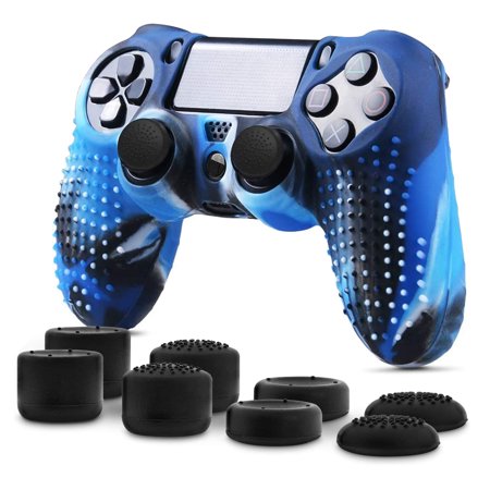 TSV Silicone Cover for PS4, Anti-slip Sweatproof Protector Skin Case Cover Fit for Sony PlayStation 4 PS4/Slim/Pro Controller, Controller Grip Cover Case with 8 Thumbstick Grip Caps