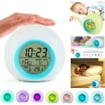 thumbnail image 1 of TSV Sleep Training Alarm Clock, Battery Operated Teenager's Alarm Bedside Clock, 7 Color Changing LED Night Light, 7 Ringing Tones & Touch Control, Time Date Temperature Calendar for Bedroom, 1 of 8