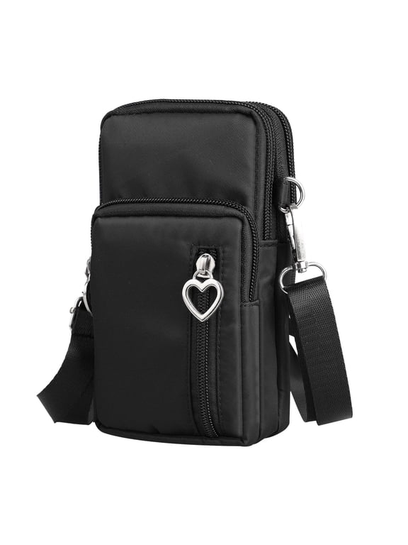 Small Crossbody Cell Phone Pouch Purse for Women, Nylon Waterproof Shoulder Bag with Zipper Pockets, Adjustable Strap