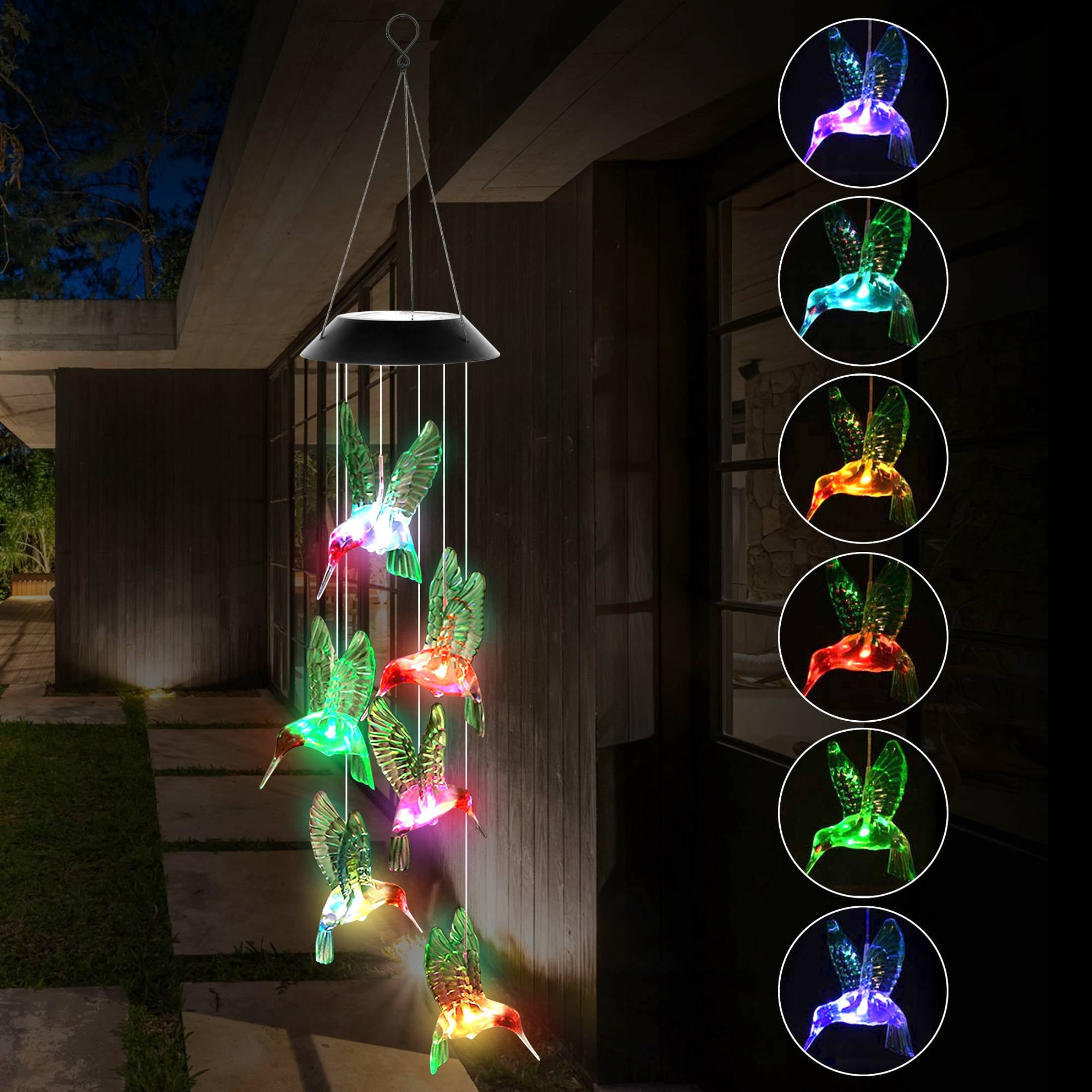 Solar Hummingbird Wind Chime, TSV LED Color Changing Hanging Wind Bell Light for Home Yard Garden