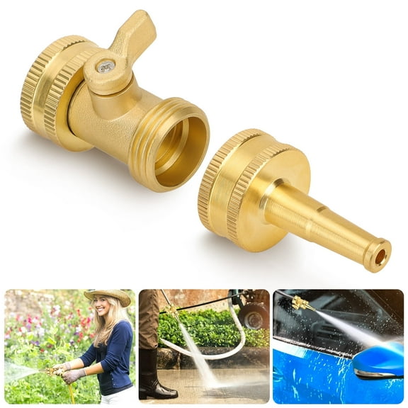 TSV Solid Brass High Pressure Hose Nozzle, Garden Hose Connector Jet Nozzle with Shut Off Valve, 3/4" Thread
