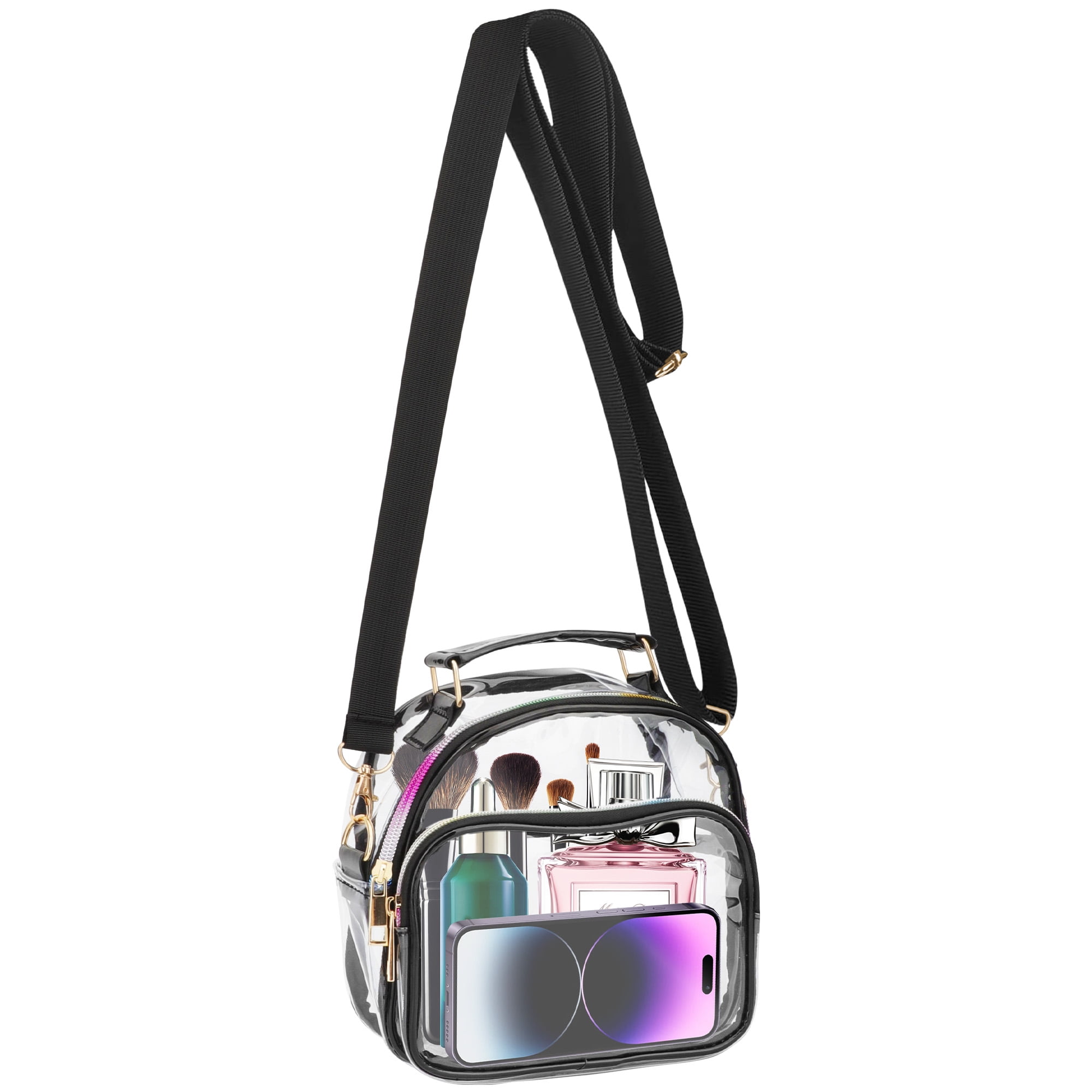 TSV Stadium Approved Clear Crossbody Bag, Zipper Clear Handbag with Top