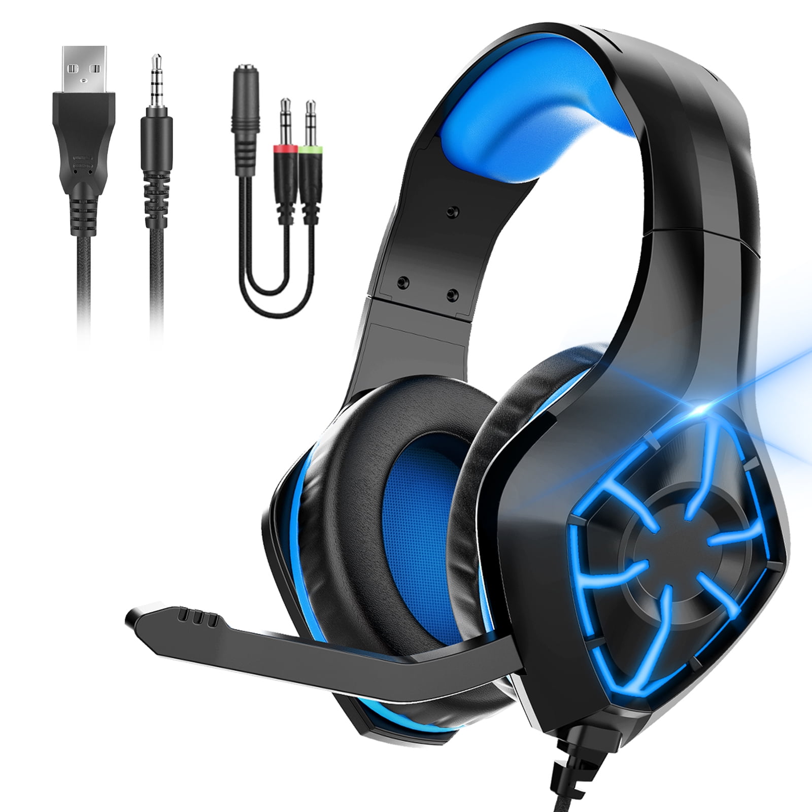Gaming Headset PS4 Headset, Xbox Headset with 7.1 Surround Sound, Gaming  Headphones with Noise Cancelling Flexible Mic RGB Light Memory Earmuffs for